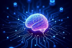 A graphic of a glowing brain circuit AI